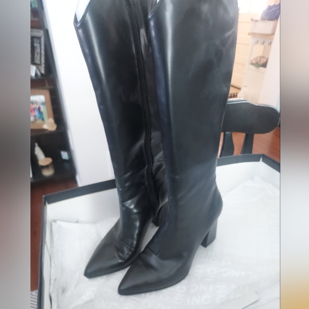 Black Knee-High Leather Boots INC BOOTS SIZE 8.5 JOVIEP